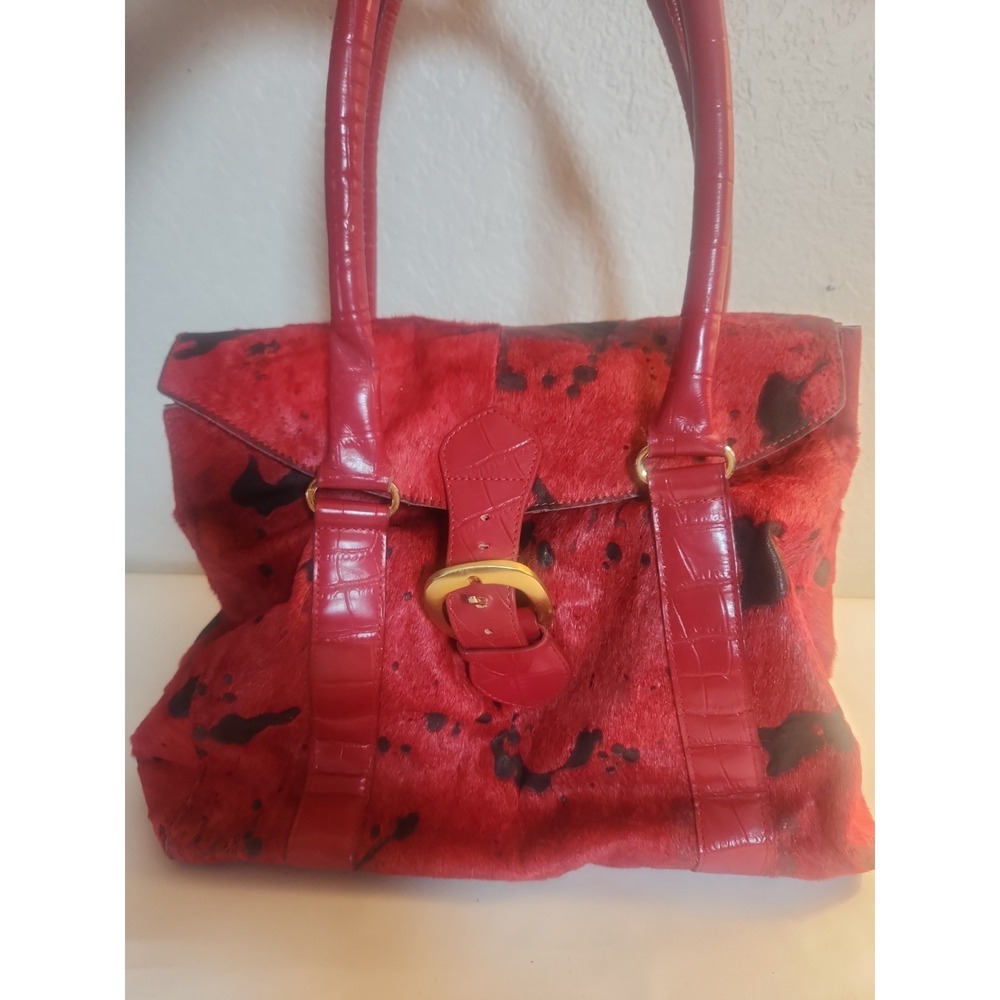 The Find Vintage Red Calfhair Leather Satchel Shoulder Bag Rare